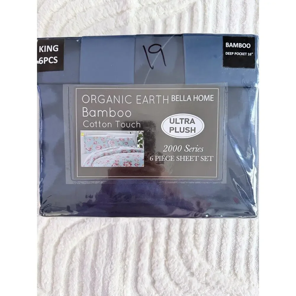 Organic Earth Bella Home Six Piece King Sheet Set Dark Blue